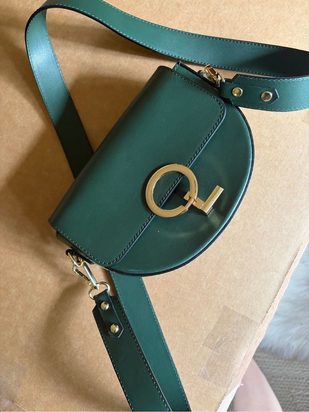 Dark Green Italian Leather Crossbody Borse In Pelle